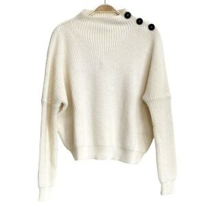 Acote Ecru Ivory Button Shoulder Alpaca Crewneck Pullover Sweater Sz 0 NWT $198